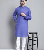 Men blue solid cotton kurta pajama