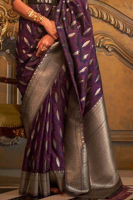 Wine Silk Designer Border And Pallu With Blouse And Saree For Women 3
