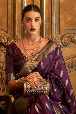 Wine Silk Designer Border And Pallu With Blouse And Saree For Women 4