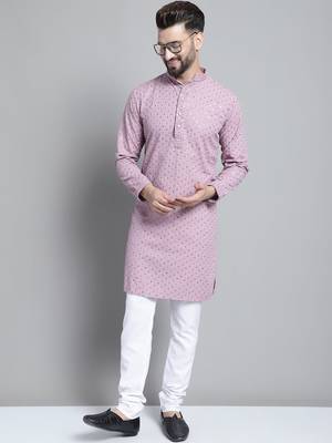 Men purple embroidered cotton kurta pajama 1