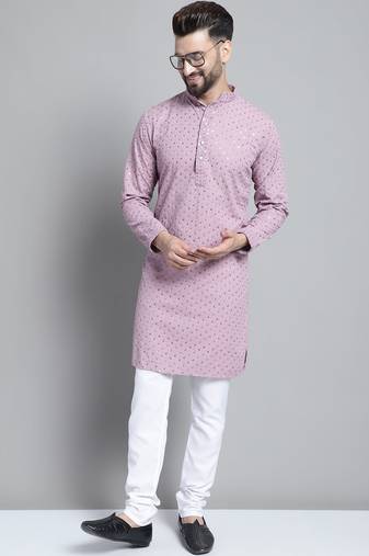 Men purple embroidered cotton kurta pajama