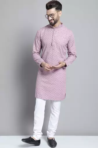 Men purple embroidered cotton kurta pajama