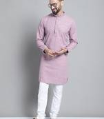 Men purple embroidered cotton kurta pajama