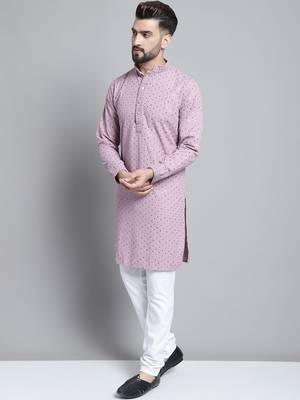 Men purple embroidered cotton kurta pajama 2
