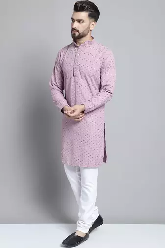 Men purple embroidered cotton kurta pajama