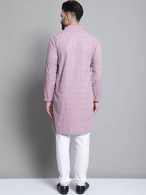 Men purple embroidered cotton kurta pajama 4