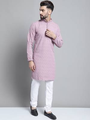 Men purple embroidered cotton kurta pajama 5