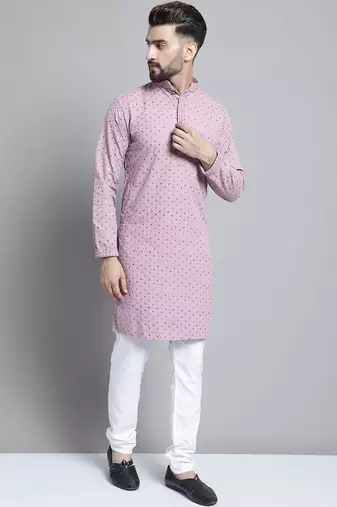 Men purple embroidered cotton kurta pajama