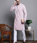 Men pink embroidered cotton kurta pajama