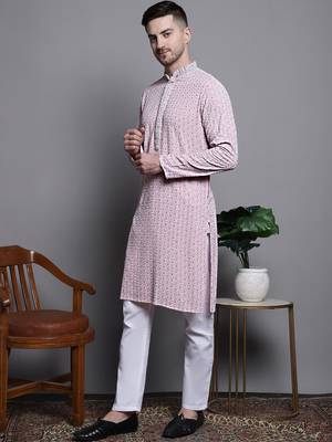 Men pink embroidered cotton kurta pajama 2