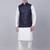 Men blue solid blended cotton kurta jacket set