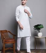 Men blue embroidered cotton kurta pajama