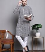 Men blue embroidered cotton kurta pajama