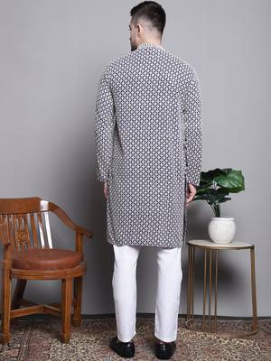 Men blue embroidered cotton kurta pajama 4