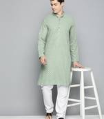 Men green embroidered viscose rayon kurta pajama