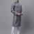 Men silver printed silk blend kurta pajama