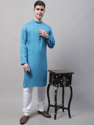 Men green solid cotton kurta pajama 1