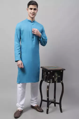 Men green solid cotton kurta pajama