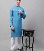 Men green solid cotton kurta pajama