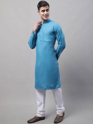 Men green solid cotton kurta pajama 2