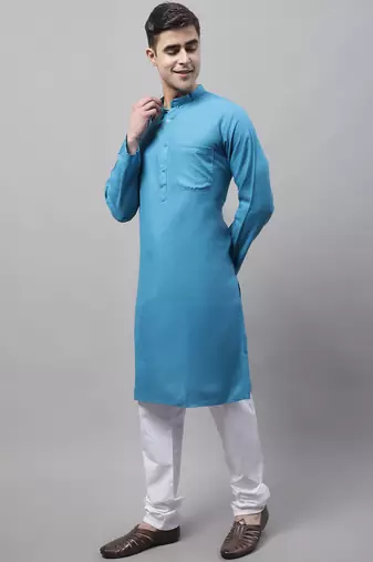 Men green solid cotton kurta pajama