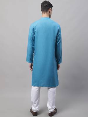 Men green solid cotton kurta pajama 4