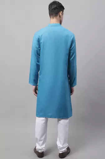 Men green solid cotton kurta pajama