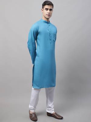 Men green solid cotton kurta pajama 5