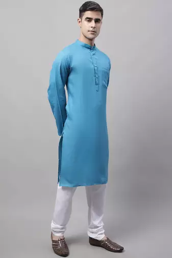 Men green solid cotton kurta pajama
