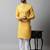 Men yellow embroidered cotton kurta pajama