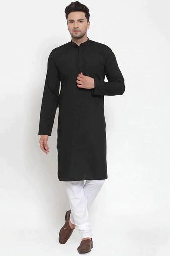 Men black solid cotton kurta pajama