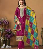 Rani pink chinon silk heavy thread embroidery with sequis work salwar kameez
