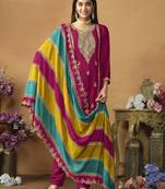 Rani pink chinon silk heavy thread embroidery with sequis work salwar kameez