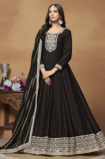Black art silk heavy thread embroidery with sequis work salwar kameez