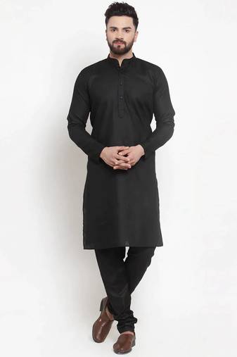 Men black solid cotton kurta pajama