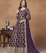 Purple dola jacquard jacquard woven with thread embroidery work salwar kameez