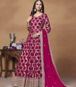 Rani pink dola jacquard jacquard woven with thread embroidery work salwar kameez