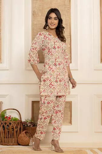  cotton cream geometric prin co-ord set