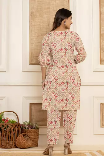  cotton cream geometric prin co-ord set