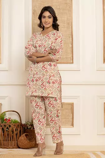  cotton cream geometric prin co-ord set