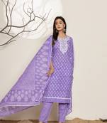 Yufta lavender ethnic motifs cotton straight kurta and trouser with dupatta set