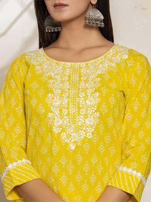  yellow ethnic motifs cotton straight kurta and trouser with dupatta set 4