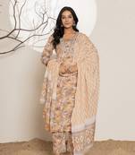  mustard floral print cotton straight kurta and trouser with dupatta set