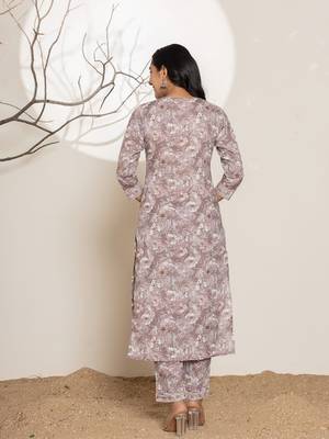  mauve floral print cotton straight kurta and trouser with dupatta set 3