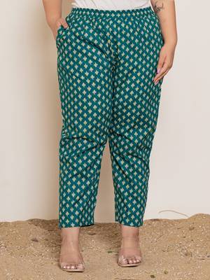  embroidered printed teal green cotton plus size kurta set with dupatta set 5