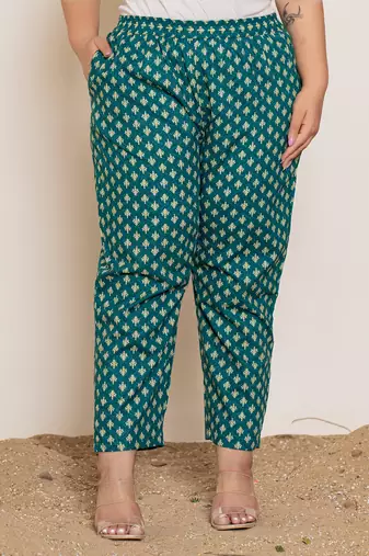  embroidered printed teal green cotton plus size kurta set with dupatta set