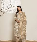  grey floral print cotton straight samosa-lace kurta and trouser with dupatta set