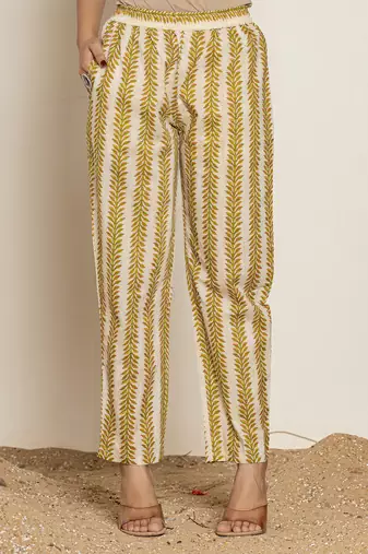  mustard floral print cotton straight samosa-lace kurta and trouser with dupatta set