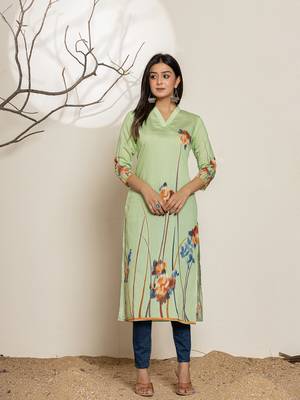  green silk blend digital print kurta 1