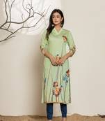  green silk blend digital print kurta